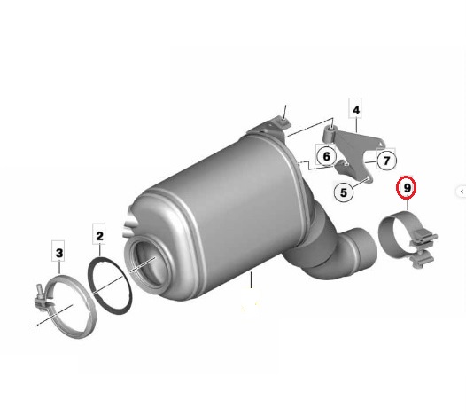 summutiklamber, BMW N57 E5 downpipe alumine, OEM